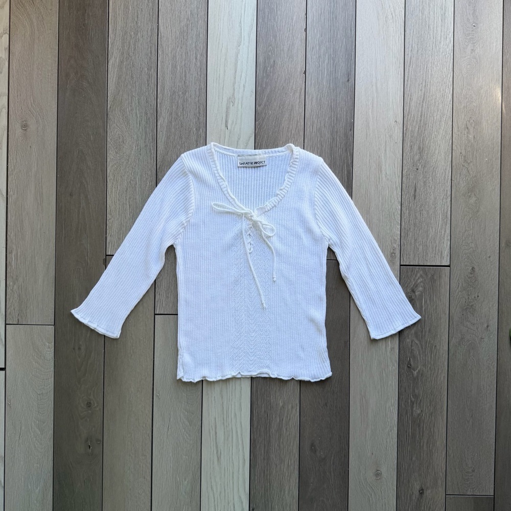 Sweater Project Y2K White Ribbed Top - Picture 1 of 6